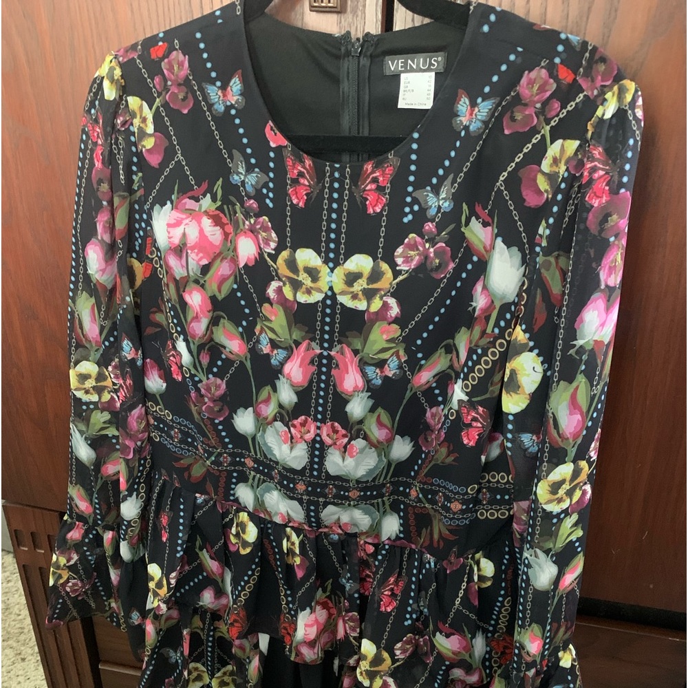 Black with floral print tiered dress